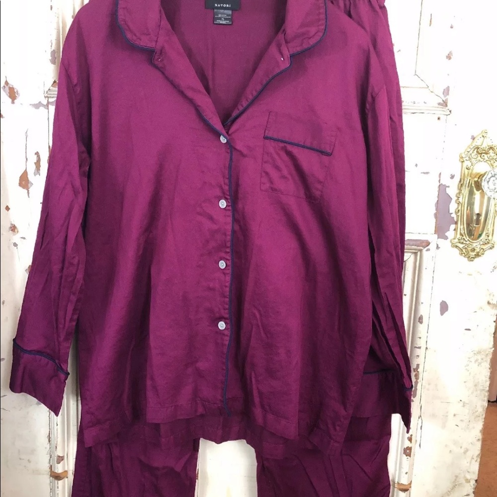 Natori cotton Pajama Set in Deep Plum size XL - Picture 2 of 5